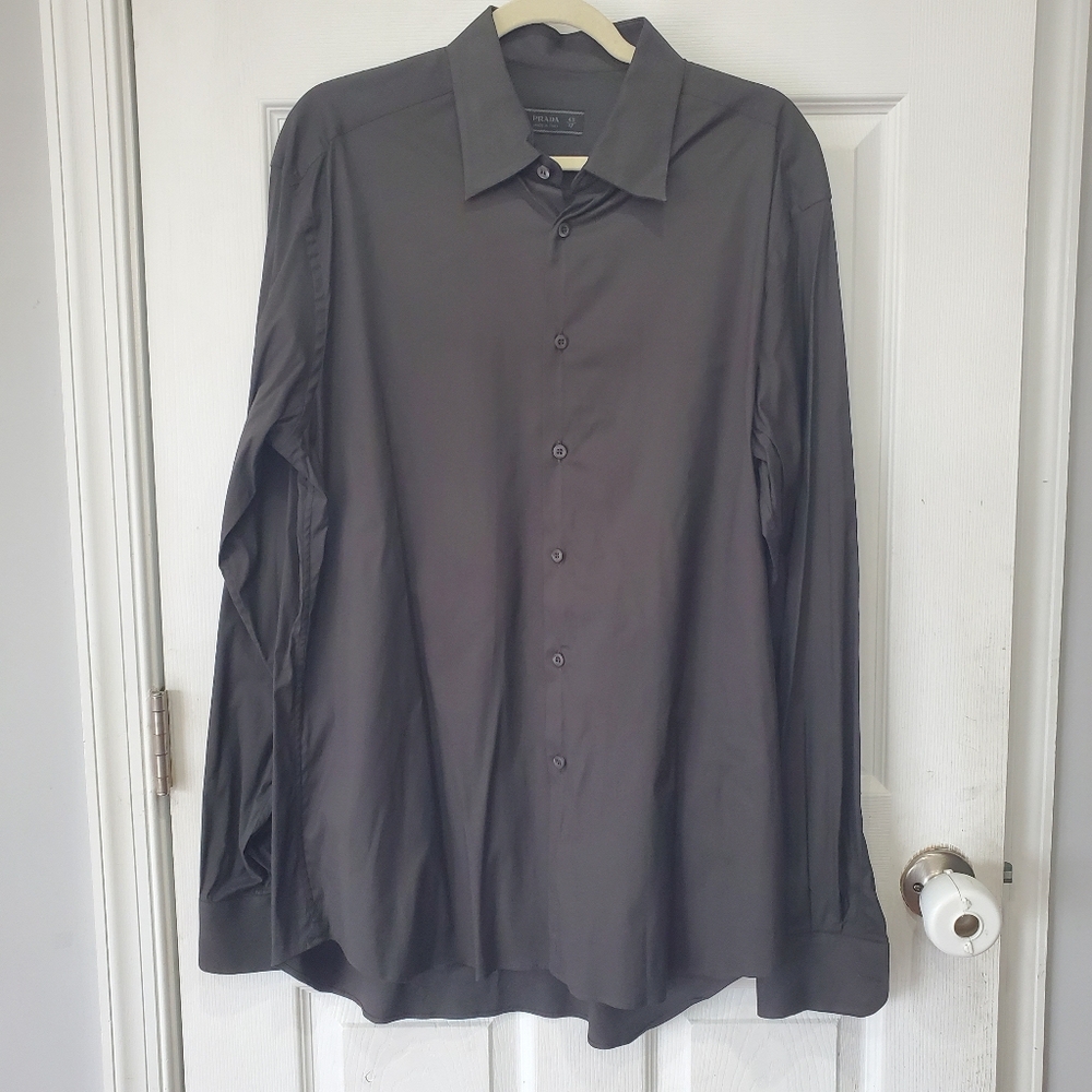 PRADA Men's Button Down Long Sleeve Formal Dress Shirt Army Green Size 43